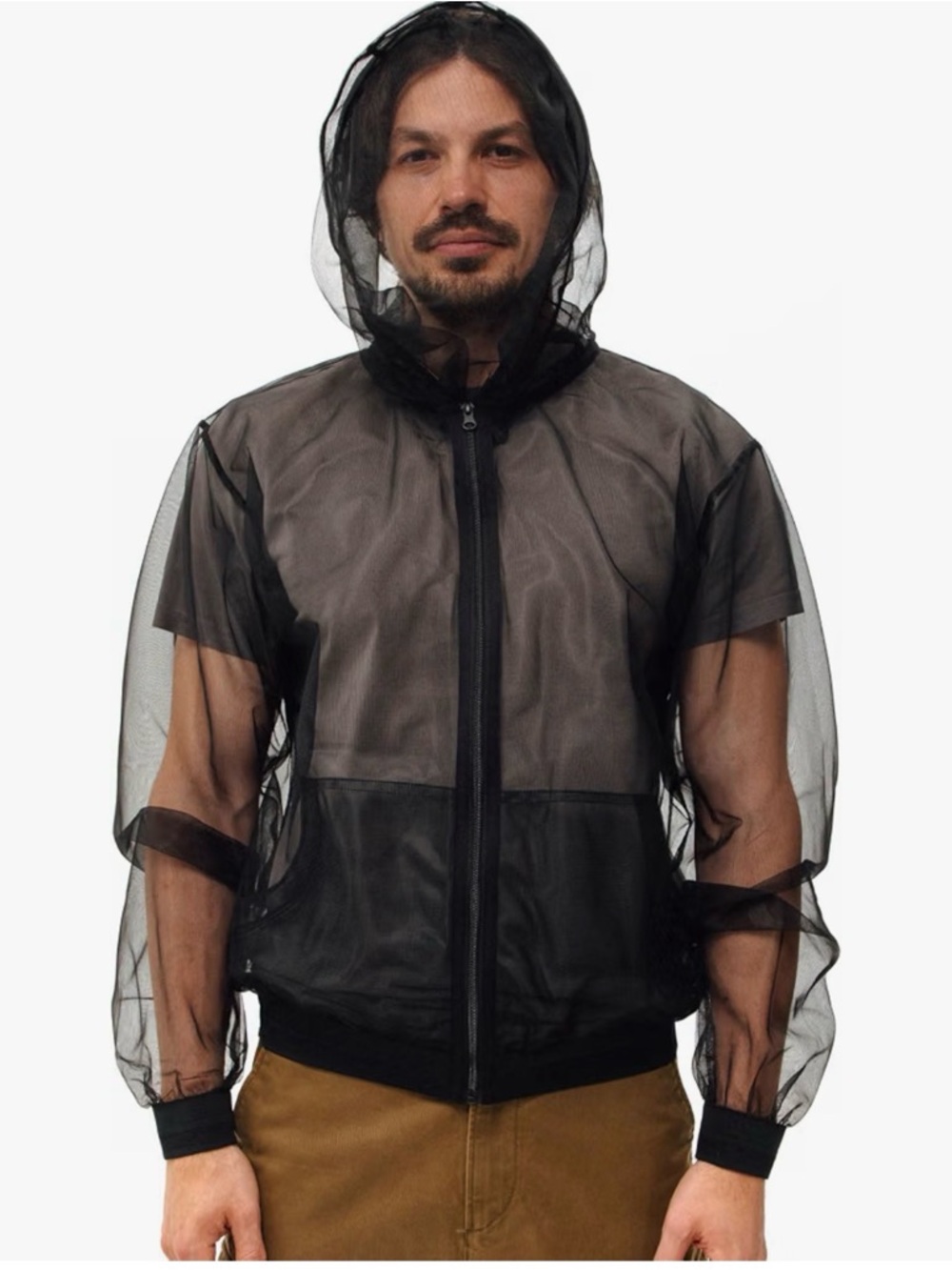 Relexit Mosquito Bug Protection Mesh Jacket Hooded Full Zip Black Outdoor Hiking